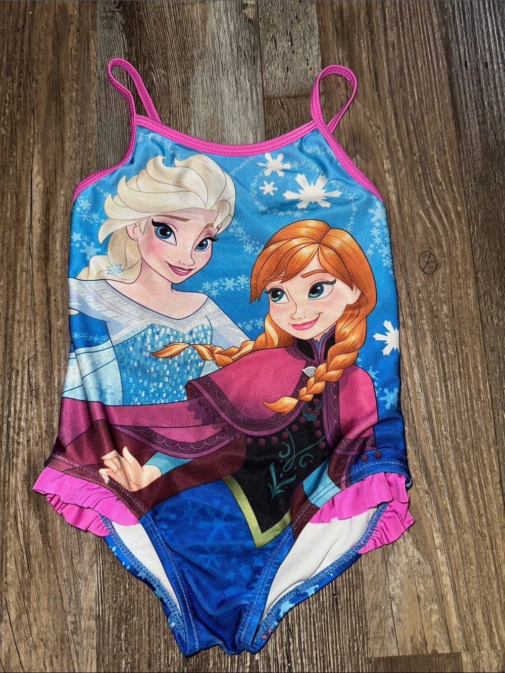 Disney Kids One Piece Swimsuit in Blue and Pink with Frozen Characters